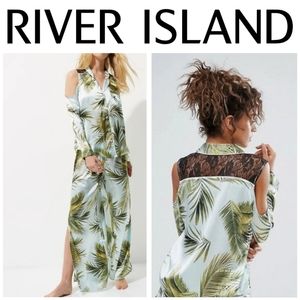 River Island Satin Cold Shoulder Palm Pajamas